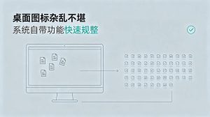 桌面图标杂乱不堪，系统自带功能快速规整